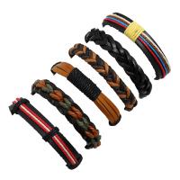 PU Leather Bracelet Set, with Linen, with 3.15-3.54inch extender chain, 6 pieces & Adjustable & Unisex, 60mm Approx 6.69-7.09 Inch 