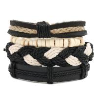 PU Leather Bracelet Set, with waxed cord & Linen, with 3.15-3.54inch extender chain, 4 pieces & Adjustable & Unisex, 60mm Approx 6.69-7.09 Inch 