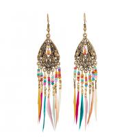 Zinc Alloy Tassel Earring, with Seedbead & Feather, plated, folk style & for woman nickel, lead & cadmium free 