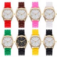 Uhrenarbänder für Frauen, Silikon, mit Zinklegierung Zifferblatt & Glas & Edelstahl, chinesische Bewegung, goldfarben plattiert, keine, 40*10mm,20mm, Länge:ca. 5.7 ZollInch, verkauft von PC