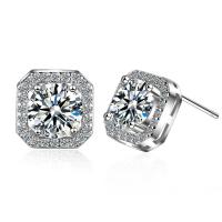 Brass Stud Earring, plated, for woman & with cubic zirconia 10*10mm 