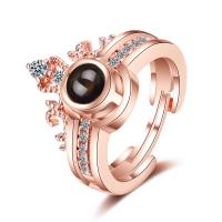 Латунь Миниатюрная проекция пальца кольцо, кольцо форма, Другое покрытие, регулируемый & инкрустированное микро кубического циркония & Женский, Много цветов для выбора, 14mm, размер:5.5, продается PC