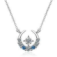 Brass Cubic Zirconia Necklace, with 3.5cm extender chain, Moon, platinum color plated, oval chain & for woman & with cubic zirconia, 12mm,6mm Approx 15.7 Inch 