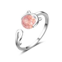 Brass Finger Ring, with Strawberry Quartz, ring shape, platinum plated, adjustable & for woman, 6mm,8mm, US Ring 