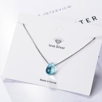 Brass Jewelry Necklace, with Crystal, with 3.5cm extender chain, Teardrop, platinum plated, box chain & for woman, blue, 8*11mm Approx 15.7 Inch 