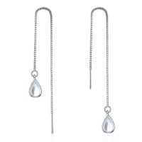 Brass Thread Through Earrings, with Moonstone, Teardrop, platinum plated, box chain & for woman, 10mm,110mm 