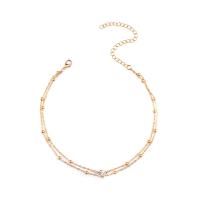 Zinc Alloy Choker Necklace, with 10cm extender chain, plated, oval chain & for woman & with rhinestone Approx 11.8 Inch 