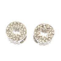 Rhinestone Zinc Alloy European Beads, silver color plated, with rhinestone & hollow Approx 5mm 