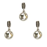 Zinc Alloy European Pendants, antique silver color plated, with rhinestone & hollow Approx 5mm 