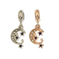 Zinc Alloy European Pendants, Moon and Star, plated, enamel & with rhinestone Approx 4.8mm 