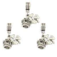 Zinc Alloy European Pendants, antique silver color plated, with rhinestone Approx 4.6mm 