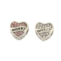 Rhinestone Zinc Alloy European Beads, Heart, antique silver color plated, with rhinestone Approx 4.4mm 