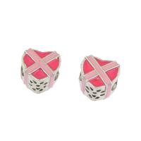 Enamel Zinc Alloy European Beads, Heart, silver color plated, large hole, pink Approx 5.4mm 