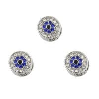 Rhinestone Zinc Alloy European Beads, silver color plated, with rhinestone & large hole, blue Approx 5.2mm 