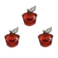 Enamel Zinc Alloy European Beads, Apple, silver color plated, with rhinestone Approx 5mm 