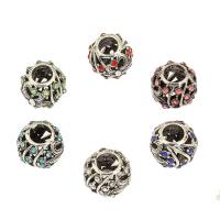 Rhinestone Zinc Alloy European Beads, antique silver color plated, with rhinestone & hollow Approx 4.8mm 