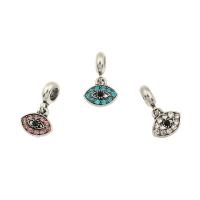 Zinc Alloy European Pendants, Eye, silver color plated, with rhinestone Approx 4.7mm 