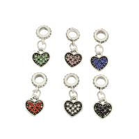 Zinc Alloy European Pendants, Heart, antique silver color plated, with rhinestone Approx 4.3mm 