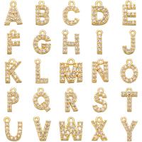 Письмо латунь подвески, Латунь, Алфавитное письмо, плакирован золотом, DIY & разные стили для выбора & инкрустированное микро кубического циркония, не содержит никель, свинец продается PC