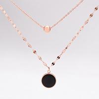 Stainless Steel Jewelry Necklace, rose gold color plated, Double Layer & for woman & enamel, 12mm Approx 17.04 Inch 