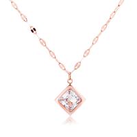 Cubic Zirconia Stainless Steel Necklace, with 65mm extender chain, rose gold color plated, for woman & with cubic zirconia Approx 15.35 Inch 