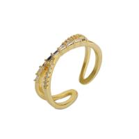 cuproníquel anillo, chapado en color dorado, abrir & para mujer & con diamantes de imitación, 19.9*1.8mm, tamaño:10, 5PCs/Bolsa, Vendido por Bolsa