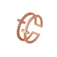 Cupronickel Finger Ring, rose gold color plated, open & for woman & with rhinestone, 19.6*6.5mm, US Ring 