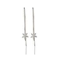 Cupronickel Thread Through Earrings, Maple Leaf, silver color plated, fashion jewelry & for woman, 102.4*12.1mm 