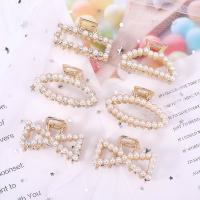 Hair Claw Clips, Zinc Alloy, with Plastic Pearl, gold color plated & for woman & with rhinestone, 50mm 