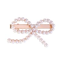 Alligator Hair Clip, Zinc Alloy, with Plastic Pearl, Bowknot, rose gold color plated, for woman, 60*38mm 