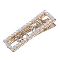 Alligator Hair Clip, Zinc Alloy, with Plastic Pearl, gold color plated & for woman & with rhinestone, 60*18mm 