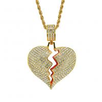 Rhinestone Zinc Alloy Necklace, with stainless steel chain, Heart, plated, French Rope Chain & Unisex & with rhinestone 55*42mm Inch 