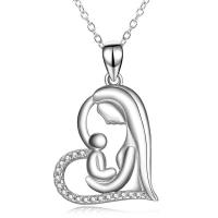 Cubic Zircon Micro Pave Brass Necklace, Heart, silver color plated, oval chain & micro pave cubic zirconia & for woman, nickel, lead & cadmium free, 2.6*1.65mm 