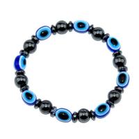 Hematite Bracelet, elastic & Unisex & evil eye pattern Approx 7.48 Inch 