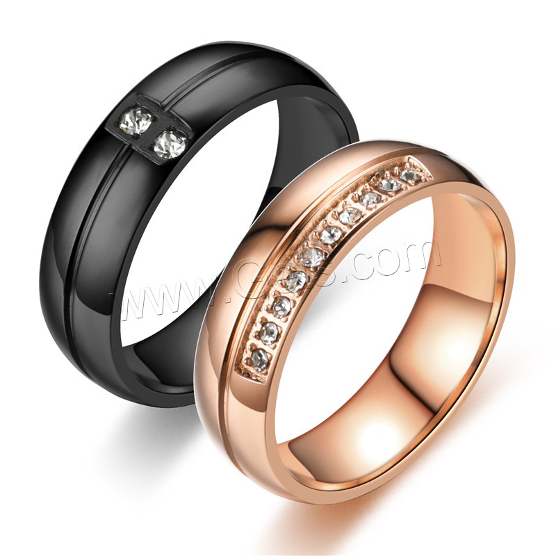 Anilo de dedo de acero inoxidable, chapado, unisexo & diverso tamaño para la opción & con diamantes de imitación, más colores para la opción, 6mm, Vendido por UD