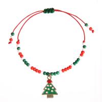 Bracelet de Noël en alliage zinc, alliage de zinc, avec corde en nylon & résine, arbre de noël, Placage de couleur d'or, unisexe & réglable Environ 7.5 pouce, Vendu par brin