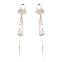 Freshwater Pearl Brass Earring, with Brass, gold color plated, ball chain & for woman, white 