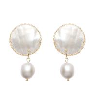 Freshwater Pearl Brass Earring, with Brass, gold color plated, for woman, white 