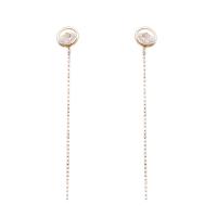 Freshwater Pearl Brass Earring, with Brass, gold color plated, for woman & with rhinestone, white 