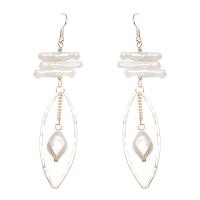 Freshwater Pearl Brass Earring, with Brass, gold color plated, for woman, white 