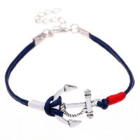 Fashion Zinc Alloy Bracelets, with Nylon Cord, with 5cm extender chain, Anchor, antique silver color plated, Unisex Approx 7 Inch 