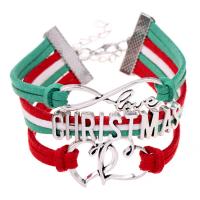 Bracelet de Noël en alliage zinc, alliage de zinc, avec corde de laine, avec 5cm chaînes de rallonge, Placage de couleur platine, Conception de Noël & unisexe & 3 brins Environ 7 pouce, Vendu par brin