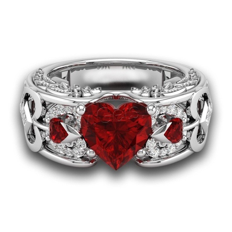 Anillo de dedo de aleación de Zinc, con Cristal, chapado en color de platina, diverso tamaño para la opción & para mujer & con diamantes de imitación, Rojo, Vendido por UD