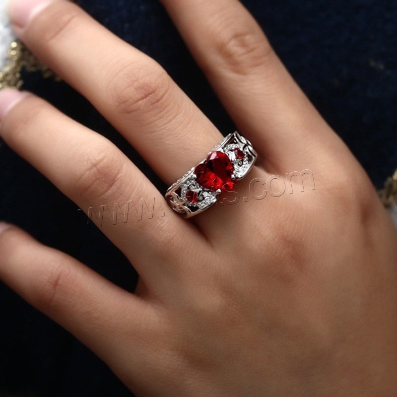 Rhinestone Zinc Alloy Finger Ring, with Crystal, platinum color plated, different size for choice & for woman & with rhinestone, red, Sold By PC