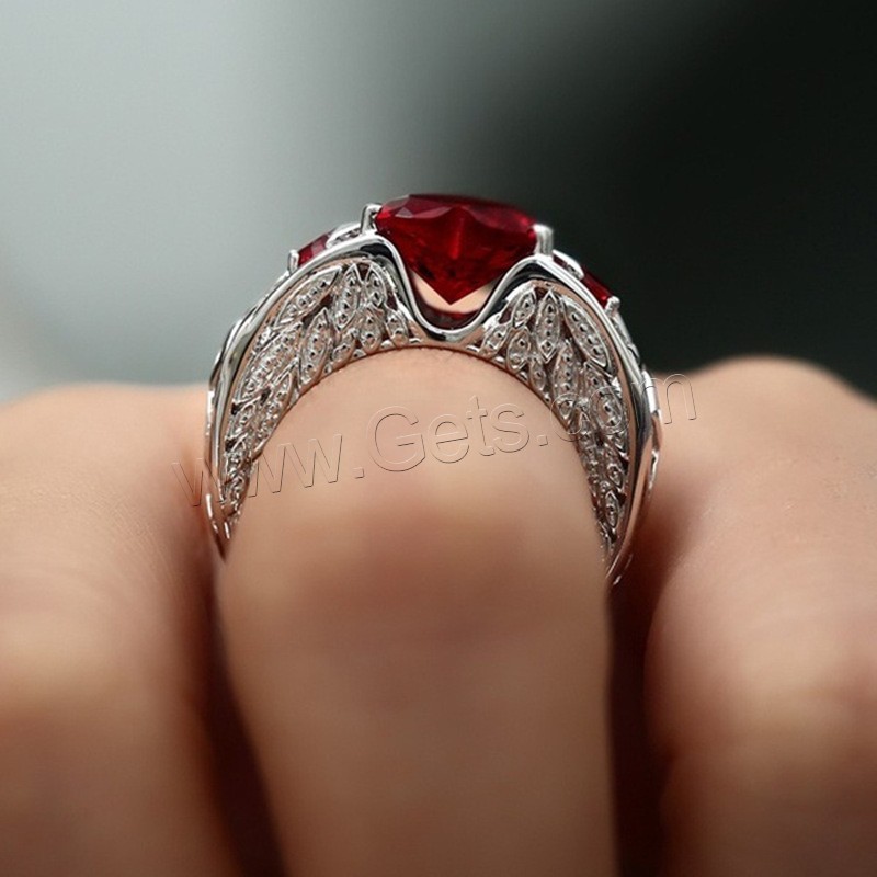 Anillo de dedo de aleación de Zinc, con Cristal, chapado en color de platina, diverso tamaño para la opción & para mujer & con diamantes de imitación, Rojo, Vendido por UD