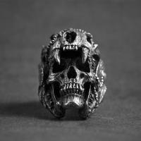 Zinc Alloy Finger Ring, Skull, antique silver color plated & for man 
