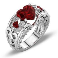 Rhinestone Zinc Alloy Finger Ring, with Crystal, platinum color plated & for woman & with rhinestone, red 