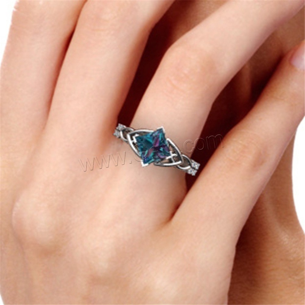 Anillo de dedo de aleación de Zinc, con Topaze, chapado en color de plata, diverso tamaño para la opción & para mujer & con diamantes de imitación, Vendido por UD