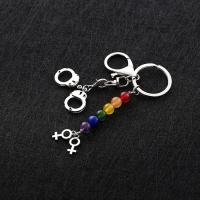 Zinc Alloy Key Chain Jewelry, with Gemstone, platinum color plated, Unisex, 110mm 