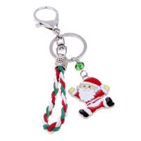Enamel Zinc Alloy Key Chain, with Glass Beads & Velveteen Cord, platinum color plated, Christmas Design & Unisex, 140mm 